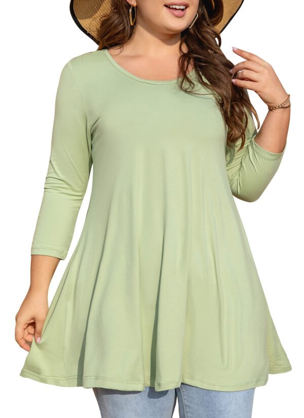 Womens Tunic Tops 3/4 Sleeve Plus Size Crew Neck Swing Flare Loose Fit T-Shirt Blouses to Wear with Leggings - Image 10