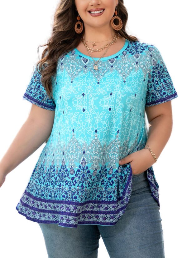 Tunic Tops for Women Plus Size Short Sleeve Crew Neck Swing Flare Loose T-Shirt Blouses to Wear with Leggings - Image 11