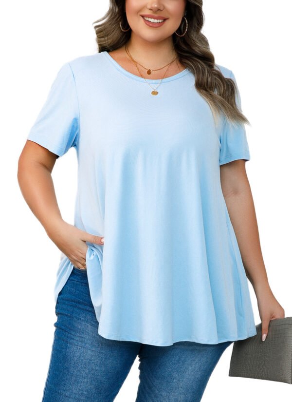 Tunic Tops for Women Plus Size Short Sleeve Crew Neck Swing Flare Loose T-Shirt Blouses to Wear with Leggings - Image 8