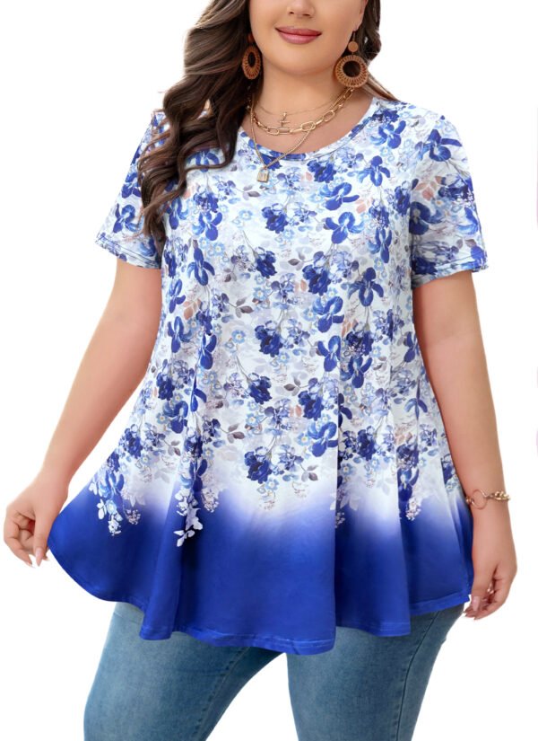 Tunic Tops for Women Plus Size Short Sleeve Crew Neck Swing Flare Loose T-Shirt Blouses to Wear with Leggings - Image 8