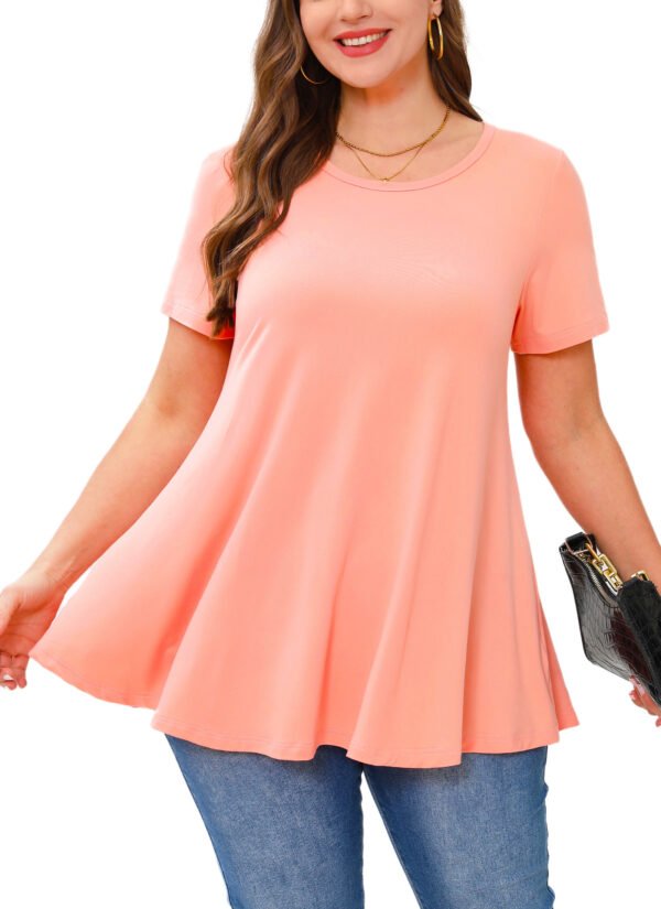 Tunic Tops for Women Plus Size Short Sleeve Crew Neck Swing Flare Loose T-Shirt Blouses to Wear with Leggings - Image 7