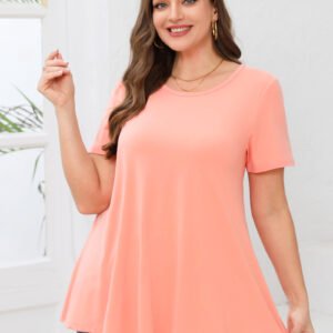 Tunic Tops for Women Plus Size Short Sleeve Crew Neck Swing Flare Loose T-Shirt Blouses to Wear with Leggings