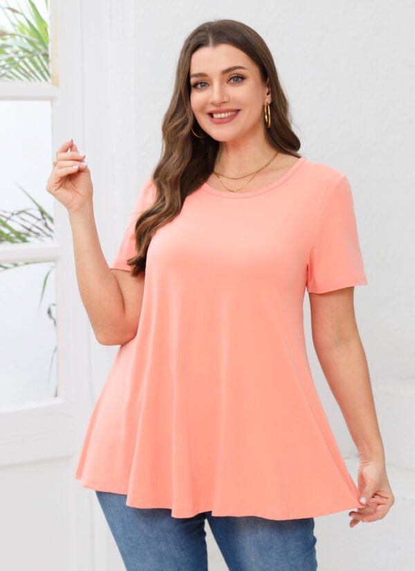 Tunic Tops for Women Plus Size Short Sleeve Crew Neck Swing Flare Loose T-Shirt Blouses to Wear with Leggings