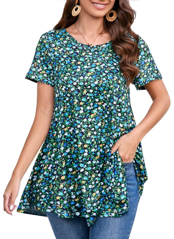 Tunic Tops for Women Plus Size Short Sleeve Crew Neck Swing Flare Loose T-Shirt Blouses to Wear with Leggings - Image 8