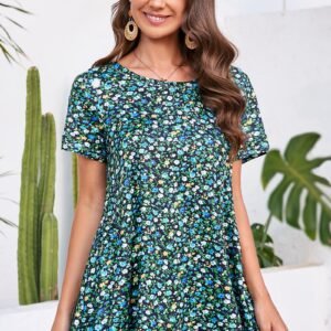 Tunic Tops for Women Plus Size Short Sleeve Crew Neck Swing Flare Loose T-Shirt Blouses to Wear with Leggings