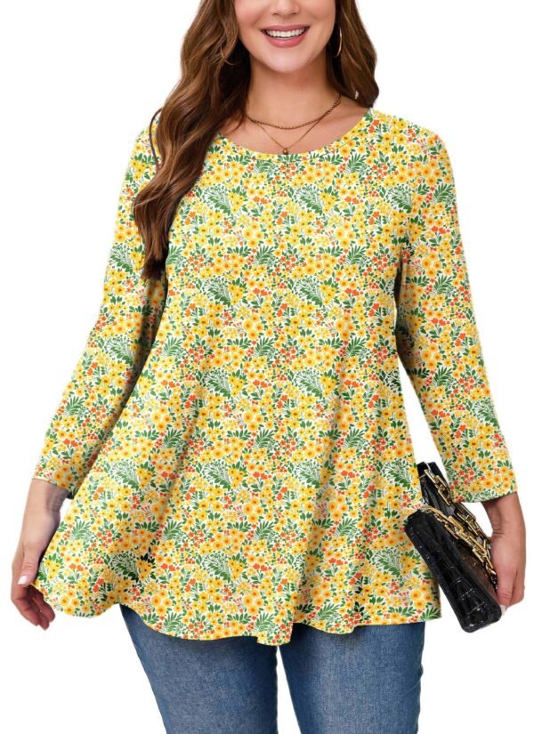 Tunic Tops for Women Plus Size 3/4 Sleeve Crew Neck Swing Flare Loose T-Shirt Blouses to Wear with Leggings - Image 7