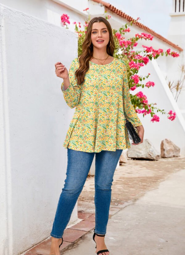 Tunic Tops for Women Plus Size 3/4 Sleeve Crew Neck Swing Flare Loose T-Shirt Blouses to Wear with Leggings - Image 6