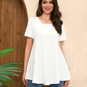 Tunic Tops for Women Plus Size Short Sleeve Crew Neck Swing Flare Loose T-Shirt Blouses to Wear with Leggings