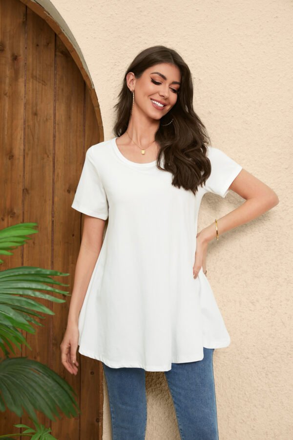 Tunic Tops for Women Plus Size Short Sleeve Crew Neck Swing Flare Loose T-Shirt Blouses to Wear with Leggings - Image 6