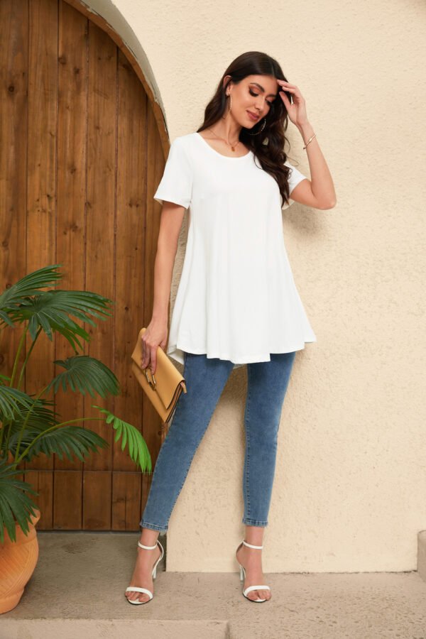 Tunic Tops for Women Plus Size Short Sleeve Crew Neck Swing Flare Loose T-Shirt Blouses to Wear with Leggings - Image 5
