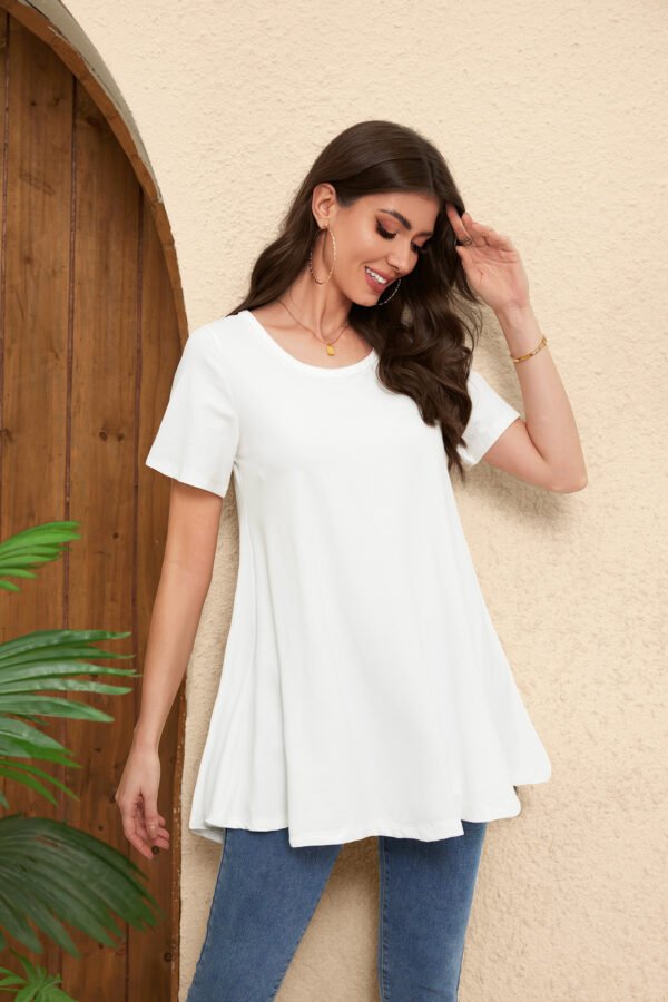 Tunic Tops for Women Plus Size Short Sleeve Crew Neck Swing Flare Loose T-Shirt Blouses to Wear with Leggings - Image 2