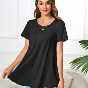 Tunic Tops for Women Plus Size Short Sleeve Crew Neck Swing Flare Loose T-Shirt Blouses to Wear with Leggings