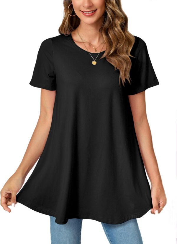 Tunic Tops for Women Plus Size Short Sleeve Crew Neck Swing Flare Loose T-Shirt Blouses to Wear with Leggings - Image 2