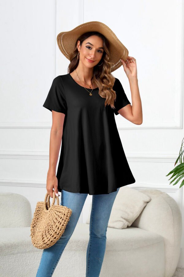 Tunic Tops for Women Plus Size Short Sleeve Crew Neck Swing Flare Loose T-Shirt Blouses to Wear with Leggings - Image 7