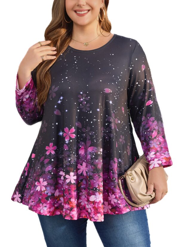 Tunic Tops for Women Plus Size 3/4 Sleeve Crew Neck Swing Flare Loose T-Shirt Blouses to Wear with Leggings - Image 8
