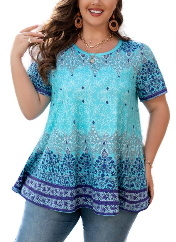 Tunic Tops for Women Plus Size Short Sleeve Crew Neck Swing Flare Loose T-Shirt Blouses to Wear with Leggings - Image 10