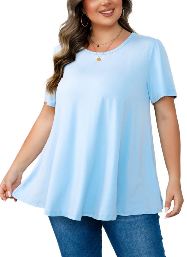 Tunic Tops for Women Plus Size Short Sleeve Crew Neck Swing Flare Loose T-Shirt Blouses to Wear with Leggings - Image 9