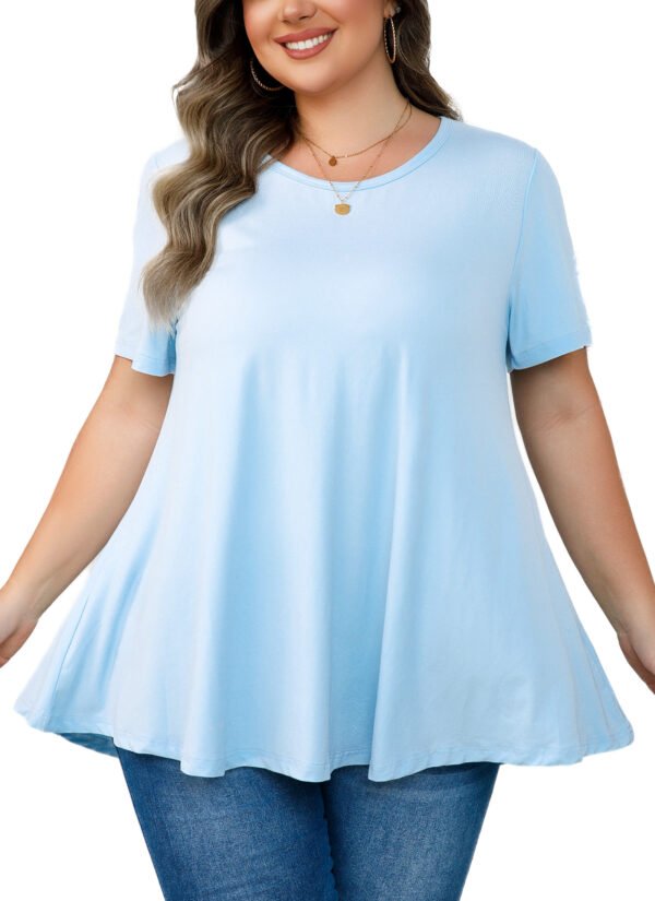 Tunic Tops for Women Plus Size Short Sleeve Crew Neck Swing Flare Loose T-Shirt Blouses to Wear with Leggings - Image 10